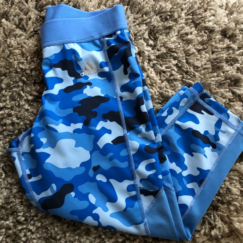 Adidas camo blue mid leg leggings